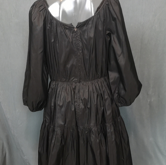 90s Vintage Black Boho Shirred Multi-tiered Gathered Voluminous Peasant Dress - Picture 10 of 12